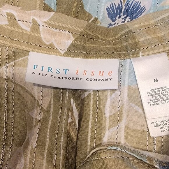 Liz Claiborne Casual Jacket Floral Olive and Blue Button-Down in Size Med - Picture 5 of 5